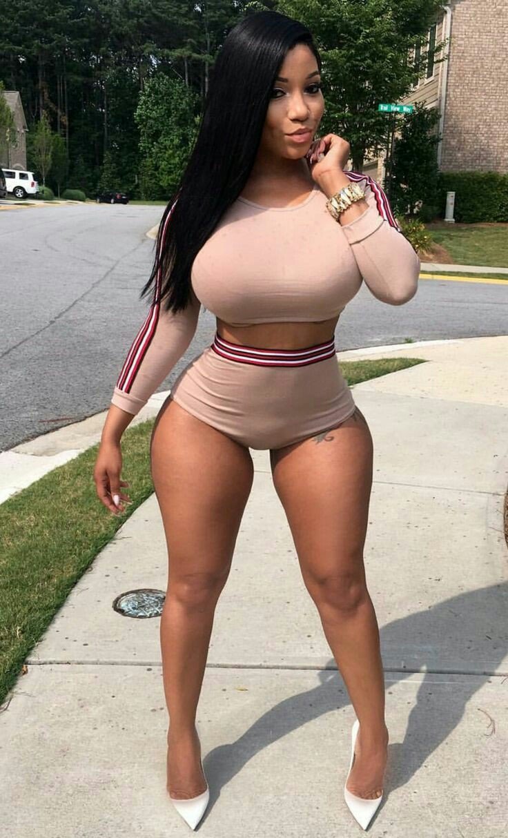 Huge Public Breasts - Busty Ebony with Big Fake Tits in Public