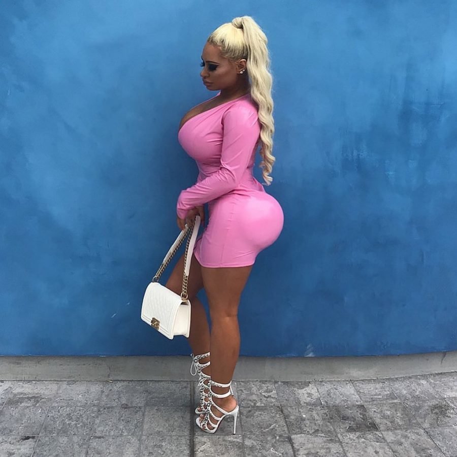 Big Boobed Latina And Pinky - Fake Big Tit Blonde Fuck Doll Bimbo in Pinky Tight Mini Skirt